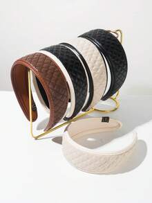 1pc Korean Style Wide-Banded Diamond Pattern Palace Style Color Block PU Leather Headband, Suitable For Women's Ball, Party And Daily Wear Hairband - Multicolor - View 13