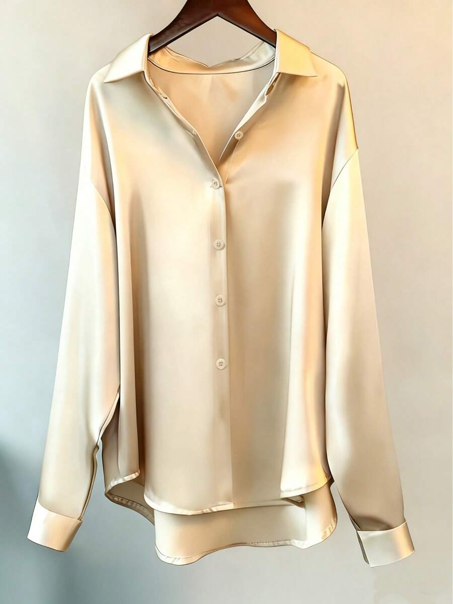 Áo sơ mi dài tay dáng rộng màu trơn sang trọng dành cho nữ cỡ lớn, kiểu dáng dự tiệc mùa đông. Áo satin dài tay màu đen dáng retro thanh lịch và đa năng dành cho nữ cỡ lớn, kiểu dáng sang trọng phù hợp mọi mùa, thích hợp cho mặc hàng ngày ở sân bay, công sở, Halloween, Giáng sinh, Năm mới, Lễ Tạ ơn, tiệc tùng, dạo phố, mùa xuân.