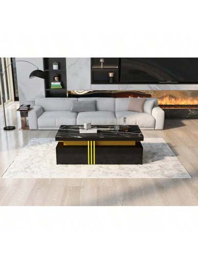 Moderne Rectangular Coffee Tafel High Gloss Top, Wooden Drawers, Marbled Tabletop, Living Room, 100*50*40 Cm view 5