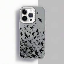 Cubierta de teléfono para iPhone con diseño de pájaros en vuelo gris oscuro y negro estilo artístico para uso diario en casa y oficina Aplicable a teléfonos Apple y Galaxy. - Blanco - Ver 2