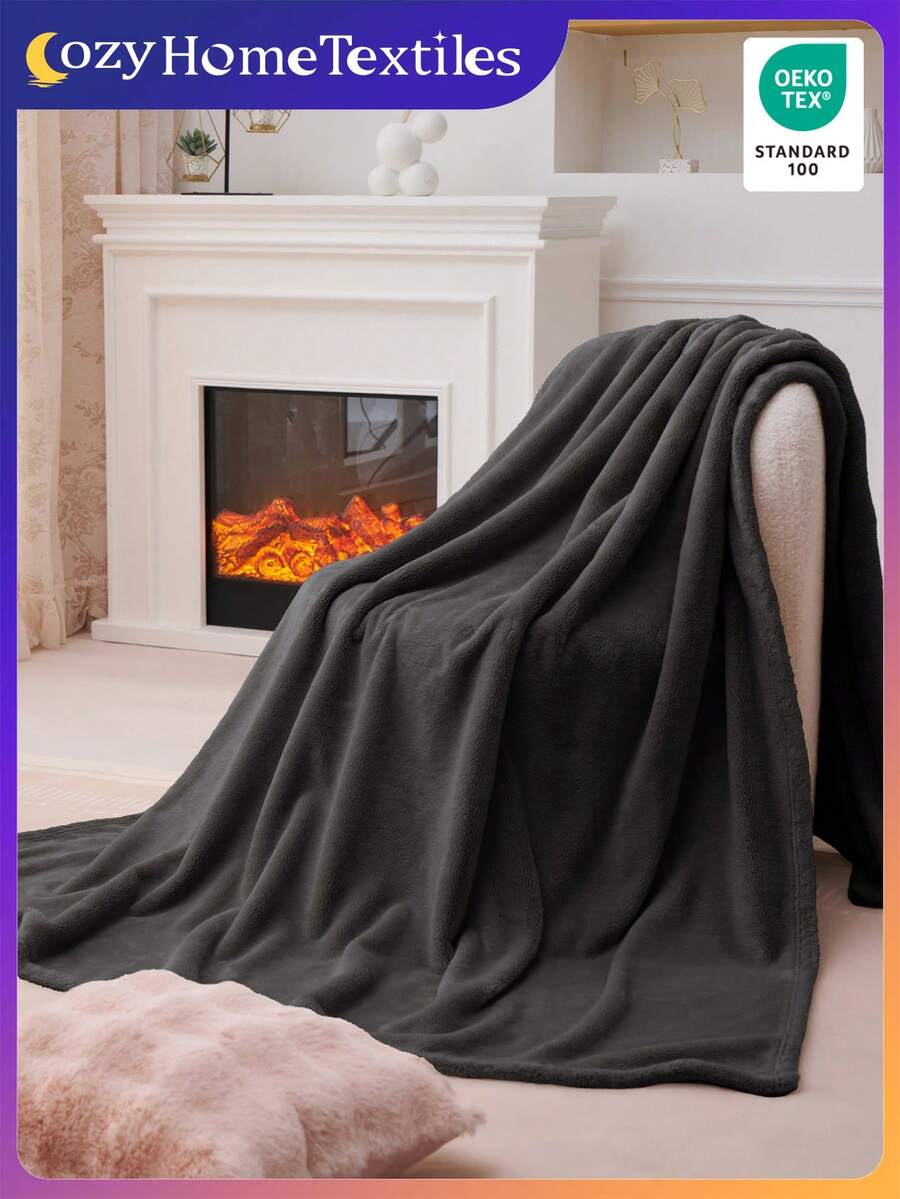 1pc Flannel Blanket - Soft Rustic Throw Blanket, Stripes, Luxury Style, Easy Care, Lightweight, And Versatile Throw Blanket, Multiple Available, Suitable For All Seasons, Throw For Multi-Purpose, Sofa Bed Blanket, Holiday Party Decoration, Machine Washable, Bed Blankets & Towel Blankets, 280GSM, Oeko-Tex, Black Blanket
