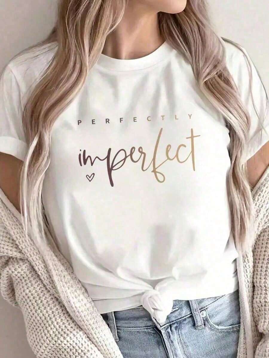 Blusa Feminina T-shirt Estampa Gráfica Camisa100% Algodão Blusa  Malha Premium Lançamento - Branco - Visão 1