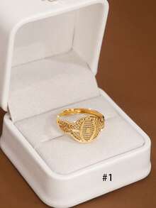 1pc Handcrafted Golden Auspicious Cloud Pattern Adjustable 24K Gold Plated Ring, Suitable For Women, No Packaging Included - Oval Series - View 12