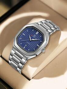 GUSALAI 1pc Gusala Men's Elegant Diamond Engraved Dial Rectangular Watch, Suitable For Daily Life, Holiday Gift, Christmas, Year-End,