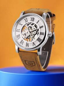 FORSINING 1pc Men Business Skeleton Mechanical Watch Luminous Hands Leather Strap Fashion Casual Men Watches Top Brand Luxury Wristwatches Gifts