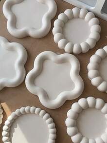 1个花形托盘硅胶模具，DIY创意简约花朵收纳托盘石膏模具，家居装饰/礼品摆件环氧树脂模具，手工铸造模具，珠宝展示托盘粘土石膏模具 - 白色 - 查看 12