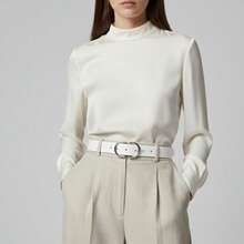 Kit 2 Women's Belt 2D Double Inverted Round Buckle Current Fashion Winter Summer 96040K2 - 米色和白色 - 查看 3