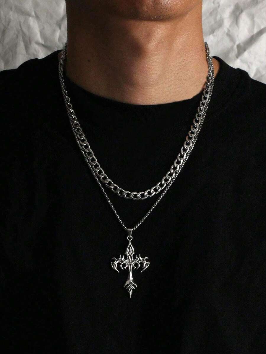 2 Pieces Of Retro Style, Simple Style Necklace, Cross Necklace For Men And Women, Suitable For Parties, Dates, Daily Wear, Holiday Gifts - Multicolor - View 1