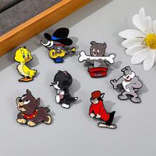 华纳兄弟 1/7 件套可爱卡通动物胸针套装 时尚吉他汤姆和杰瑞珐琅别针 背包服装首饰金属徽章配饰 朋友礼物 - 均碼 - 查看 9