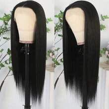 32英寸360°高清全蕾丝深波浪卷发合成假发，180密度，预先拔毛，无需胶水，黑色直发蕾丝前假发 - 彩色 - 查看 5