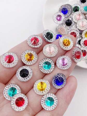 20 PIEZAS Brillantes Piedras Rhinestone de Resina Redondas Convexas de Colores Mixtos de 12/14/16mm de Doble Color para Aplicaciones, Bordados, Manualidades, Joyería y Decoración de Boda