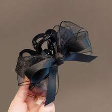 1pc French Vintage Black Mesh Bow Hair Clip, Elegant Chic Hair Accessory For Daily Commute, Dating & Party Looks, Stylish Hair Pin For Women On  US - 黑色的. - 查看 5