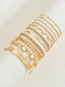 11pcs Elegant Minimalist Braided Chain & Flat Disc Bracelet Set, Versatile For Dates, Parties, Festivals, Birthdays, Daily Wear