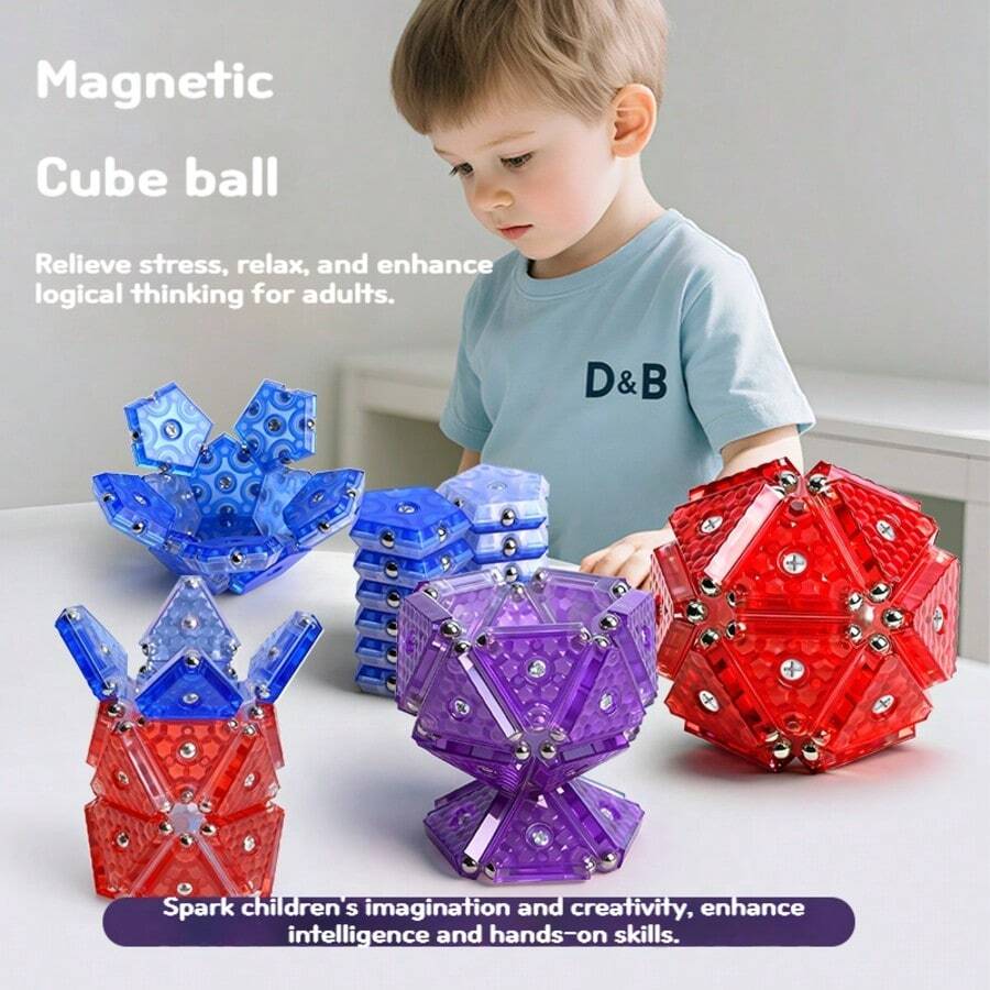 5-Sided 12pcs/3-Sided 20pcs Magnetic Building Tiles, Magnetic Ball Toys, STEM Learning Blocks, Fun Puzzle Toys, Creative Game, Structural Cognition, Inspire Creativity And Brain Development, Suitable For Holiday Gifts, Christmas Gifts, Birthday Gifts, Easter Gifts, Valentine's Day Gifts, For Children 3+ Years Old