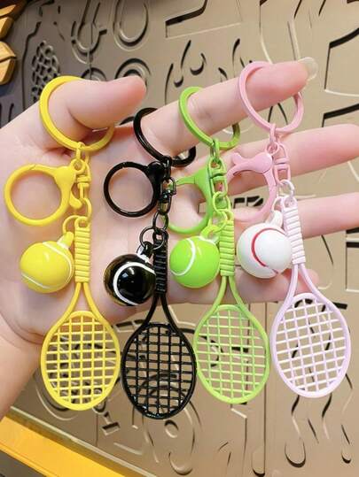 1 pièce Raquette de tennis créative en alliage avec porte-clés assorti, accessoire de sport, pendentif pour sac, cadeau idéal pour les passionnés de tennis, cadeau parfait pour la famille et les amis, décoration à la mode, convient aux hommes et aux femmes, porte-clés pour couples
