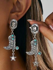 1pair Western Cowboy-Style Earrings, Stud Earrings, Versatile And Fashionable Jewelry - Earrings - View 7