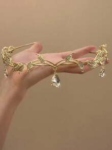 Crystal Leaf Crown Headband With Full Diamond Decoration, Vintage Fairy Princess Style Jewelry, Suitable For Brides