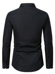 Men's Formal Solid Color Long Sleeve Single-Breasted Dress Shirt - Black - View 3