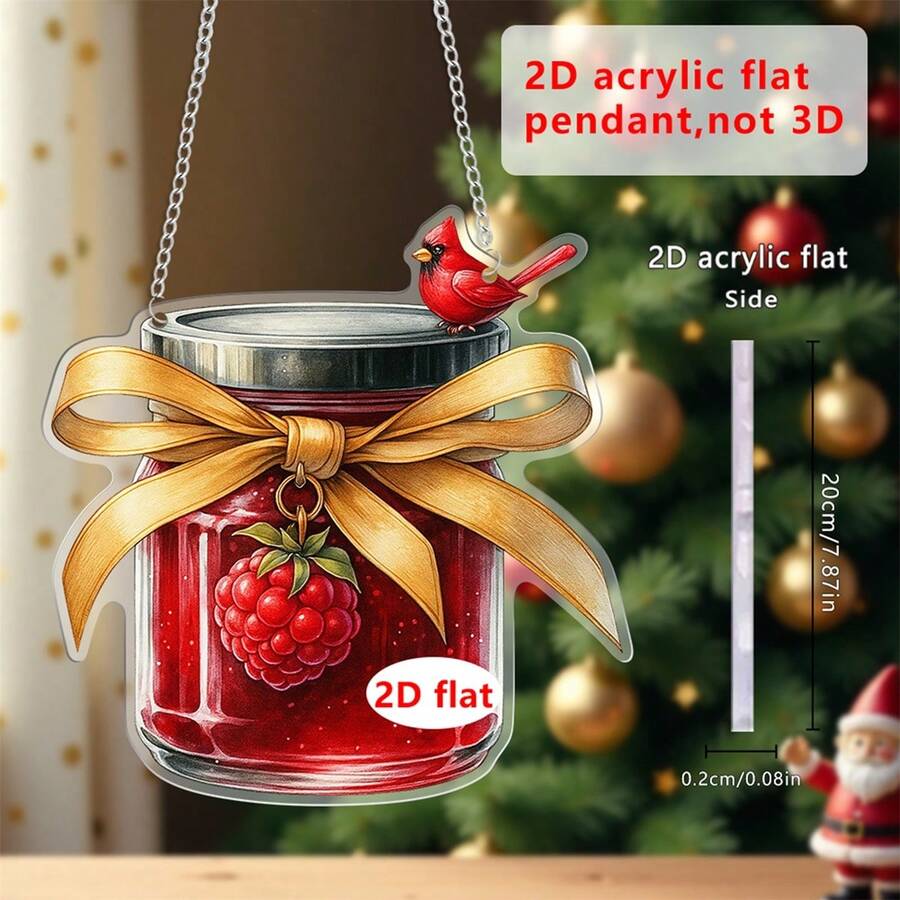 Adorno navideño, tarro de mermelada 2D, acrílico, para colgar en la puerta, recuerdo de fiesta, decoración de pared - Rojo - Ver 1