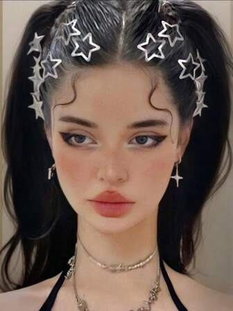 5/20pcs Star Shaped Hair Clips, 2000s Y2K Style Snap Grip Star Hairpins, Silver Metal Hair Accessories Suitable For Girls And Women, Street Style Claw Clips Hair Claws Hair Barrettes, School Stuff, Hair Slide