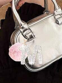 1pc Fashionable Luxurious Alphabet Necklace And Fluffy Pom Pom Keychain Bulk,Faux Pompoms Keyring For Women Bags Craft,Keychain, Bag Charm,Diy Backpack Decorrhinestone,Letter A-Z, With Tote Bags, Backpacks, Shoulder Bags, Etc,For Women Bag Pendant Charm,Car Accessories Bag Charm,Birthday/Mothers Day Gifts For Women,Christmas Gifts, New Year's Gifts - Multicolor - View 4