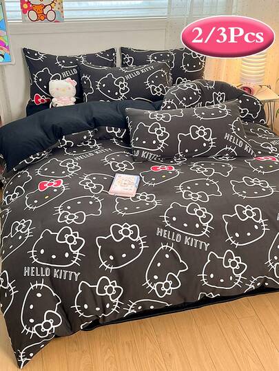 SANRIO 2/3pcs  Bedding Set - /// (1pc Duvet Cover + 1/2pc Pillowcase, No Filling) Cute Cartoon Full Size, Soft & Comfortable, Suitable For Dorm, Home Bedroom, Hotel, All Seasons, With Zipper Closure And Pillowcase, Multi-Color Durable, Oversized Bedding Set, Oversized Duvet Cover Set