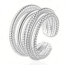 1pc 925 Sterling Silver Geometric Hollow Line Design Open Ring, Minimalist & Elegant, Suitable For Daily, Vacation, Party Wear. Gift For Family, Friends, Christmas, Valentine's Day, Birthday - Silver - View 1