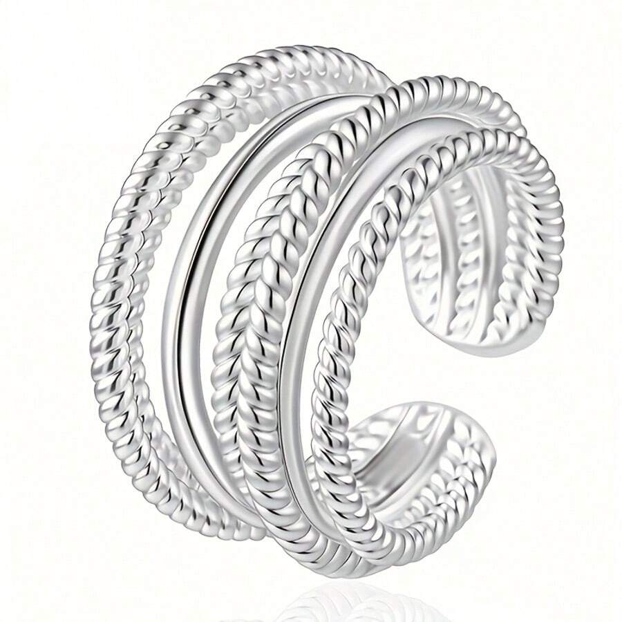 1pc 925 Sterling Silver Geometric Hollow Line Design Open Ring, Minimalist & Elegant, Suitable For Daily, Vacation, Party Wear. Gift For Family, Friends, Christmas, Valentine's Day, Birthday - Silver - View 1