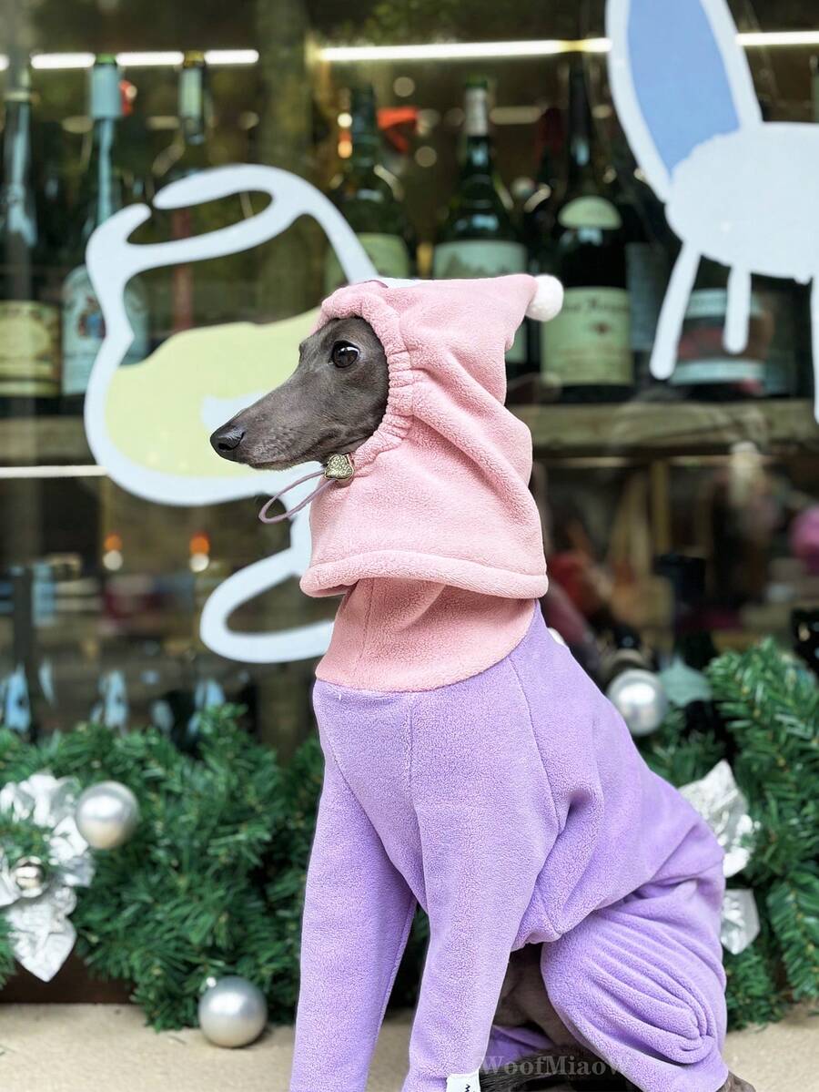 2pcs/Set Soft & Comfortable Double-Sided Fleece Pet Dog Clothes With Hat, Suitable For Italian Greyhound, Whippet, Autumn/Winter - Violet Purple - View 1