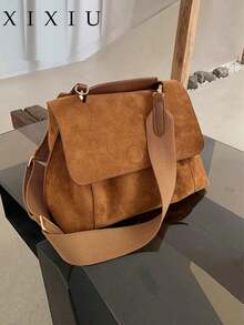 复古棕色丝绒小丑秋冬包女大容量斜挎包单肩包女包2025新款 - 棕色 - 查看 6