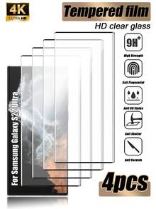 Bộ 4 miếng dán màn hình cong tương thích với Samsung Galaxy S21/S22/S23/S24 Ultra/S24 FE/S25 Ultra/S25/S25/S26 Ultra/S26/S26 Plus, hỗ trợ mở khóa vân tay, chống nước, chống bám vân tay, chống trầy xước, chống sốc. - Trong sáng - Xem 22