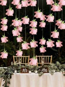 12 bông (11 bông hồng đỏ + 1 cuộn dây trong suốt), Hoa hồng đỏ treo trang trí đám cưới, Hoa hồng đỏ nhân tạo bằng lụa – Thích hợp cho cổng cưới, tiệc cưới, tiệc cô dâu, bó hoa cưới, trang trí bàn tiệc và trang trí trần nhà. - Hồng - Xem 4