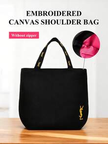 Yves Saint Laurent Portable Black Canvas Tote - Versatile Crossbody Bag, Fashionable Shopping Bag,PortableOrganizer,FashionTote,ShoulderBag,CasualBag