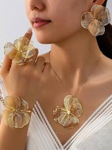 1 Pair Vintage Elegant Metallic Gold Textured Floral Pendant Earrings, Suitable Women's Daily, Party, Holiday, IJWK - Vàng 4 - Xem 12