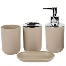 Accesorios de baño - Juego de regalo de 6 piezas que incluye: portacepillos de dientes de plástico, vaso para cepillo de dientes, dispensador y plato de jabón, soporte para cepillo de inodoro, papelera, vaso con pajita (Gris, Blanco) Decoración de otoño para el hogar y baño, de vuelta a la escuela - Multicolor - Ver 17