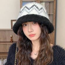 Sombrero de cubo grueso de otoño e invierno, sombrero de cubo para exteriores, sombrero de lana estilo universitario, gorro de punto cálido y que cubre el rostro, sombrero de cubo - Multicolor - Ver 8
