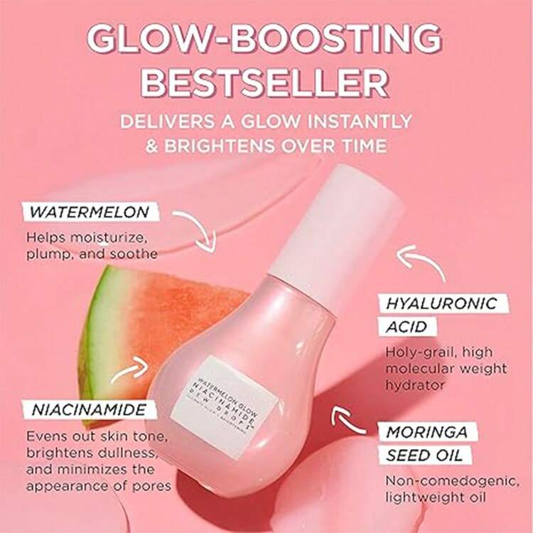 Glo w Recip Watermelon Glow Niacinamide Dew Drops Serum | Gotas de Suero Iluminador 40ml - Rosado Sandía - Añade 2