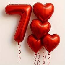 7pcs/Set 40-Inch Red Foil Number Balloons, Optional 18-Inch Heart Shaped Balloons - Perfect For Valentine's Day/Birthday/Wedding Decor, Room Backdrop And Anniversary Party Decoration. - Multicolor - View 9