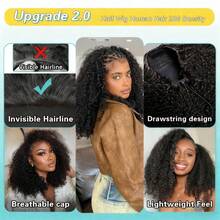 bling hair 200 Density Kinky Curly Half Wig Human Hair 3 In 1 Seamless Wear And Go Glueless Wigs 22 Inch Human Hair With Drawstring Beginner Friendly Deep Wave Wig Glueless Wig For Women Daily Wear 26 Inch Human Hair 3 In 1 Drawstring Seamless Flip Over Kinky Straight Half Wig Natural Hairline,200% Density Headband Wig Human Hair  Body Wave Wigs For Women Glueless None Lace Front Deep Wave Wig Brazilian Virgin Hair Wear And Go Kinky Curly Headband Wigs Machine Made 20 22 Inch Straight Headband Glueless    Human Hair Wig For Women 180% Density Natural Color 20 Inch,Elastic Drawstring Wear And Go Glueless 13x4 13x6 Deep Wave Lace Front Wigs 200 Density Invisible Melt Skin-Drawstring Wig Human Hair Glueless Pre Cut Pre Plucked 13x4 Body Wave Drawstring Wear And Go Glueless Wigs For Women Beginner Friendly - Natural Black - 查看 7