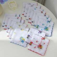 24 Vintage Floral Handkerchiefs, Cotton Ladies Handkerchiefs With Scalloped Edges, 11-Inch Vintage Ladies Pocket Towel - 白底彩邊24件裝 - 查看 3