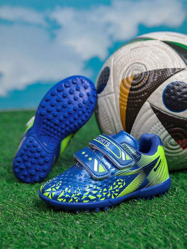 Kids' Football Shoes, Lightweight, Children's Football Shoes With Hook And Loop Strap, No Laces, Student Football Shoes With Studs, Suitable For Artificial Grass And Dirt Fields, Rubber Sole, Wear-Resistant, Football Training Shoes For Children Under 12 Years Old