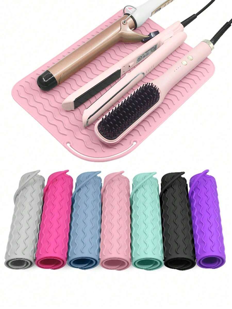 Portable Silicone Heat-Resistant Pad, Straightener, Curling Iron Insulation Pad, Anti Slip And Heat-Resistant Pad, Travel Styling Tool For Travel Dressing Table, Travel Case For Hairdressing Tools - Heat-Resistant Pad, Straightener Pad, And Curling Iron Sleeve - Multicolor - View 1