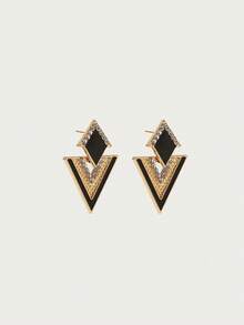 Glisma Pendientes largos geométricos con diseño de diamante de imitación - Negro - Ver 5