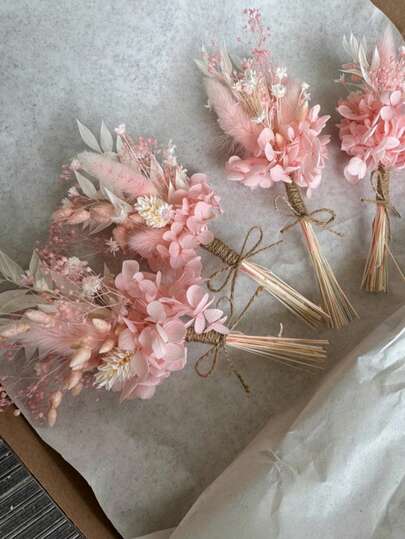 1/2/3/4/6/8/10/12/20pcs Mini Dried Flower Bouquet, Suitable For Home Tabletop Decor, Party Cake Decor, Groom Groomsmen Boutonniere, Boho Style Men's Vintage Wedding Party Decoration, Gift For Bride's Party