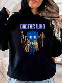 Characters Tardis Design Hooded Sweatshirt Streetwear Fashion Homme Soft Unisex - Black - View 5