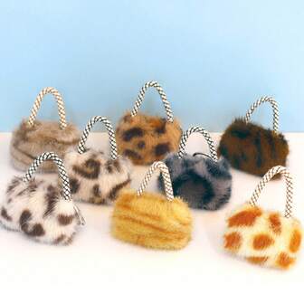 1pc Leopard Print Bag Charm, Creative Fashion Car Handbag Pendant, Furball Accessory Keychain