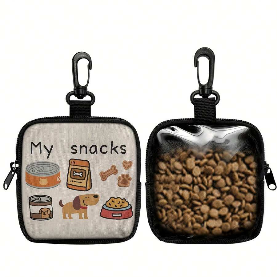 1pc Dog Print Dog Treat Bag, Pet Training Set With Hook And Zipper - Pet Poop Bag, Small Dog Pet Training Walking Bag
