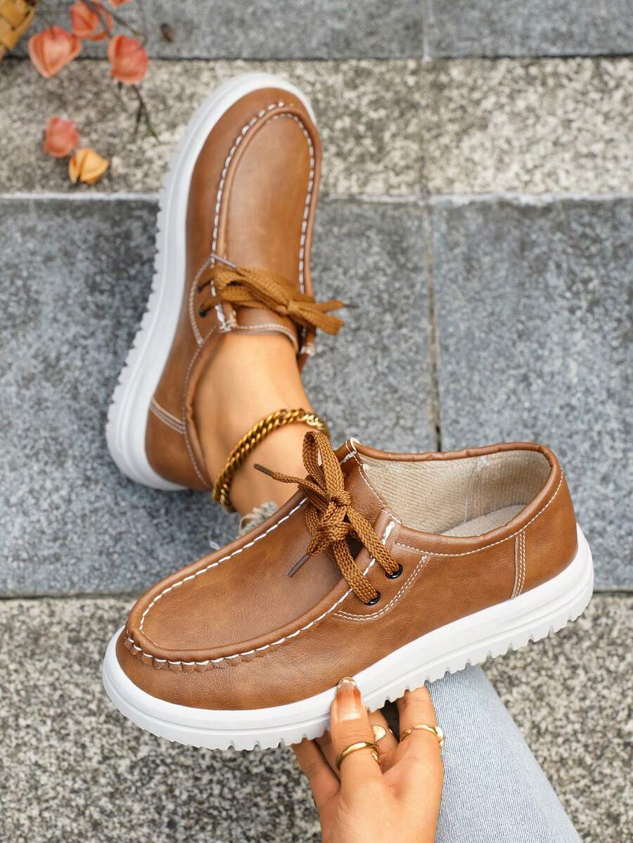 Zapatos planos de mujer de estilo casual, cómodos y de suela blanda, elegantes para uso diario en todas las estaciones - Marrón - Ver 1