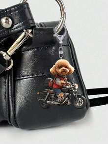 Llavero de acrílico con diseño de caniche en motocicleta lindo, accesorio multifuncional para llaves de auto, diseño de patrón 2D impermeable, adorno exquisito para amantes de las mascotas, accesorio de motocicleta, diseño plano 2D, adecuado para colgar en mochilas y llaves, regalo perfecto para familiares y amigos - Multicolor - Ver 7