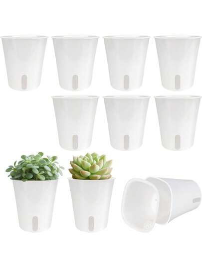 5/10pcs Self-Watering Planter With Absorption Rope And Water Reservoir, Modern Decorative Flower Pot, Mini White Plastic Planter, Seedling Cultivation, Easy Maintenance, Auto Watering Design, Suitable For Indoor/Outdoor Plants, Home & Garden Decor, Succulents, Hanging Plants, Orchids